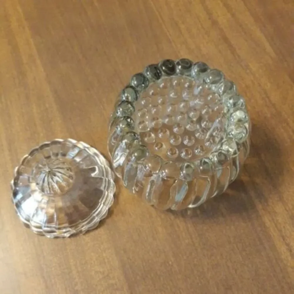 Jeannette Glass Relish Jar with Lid National Clear Ribbed & Dot Design